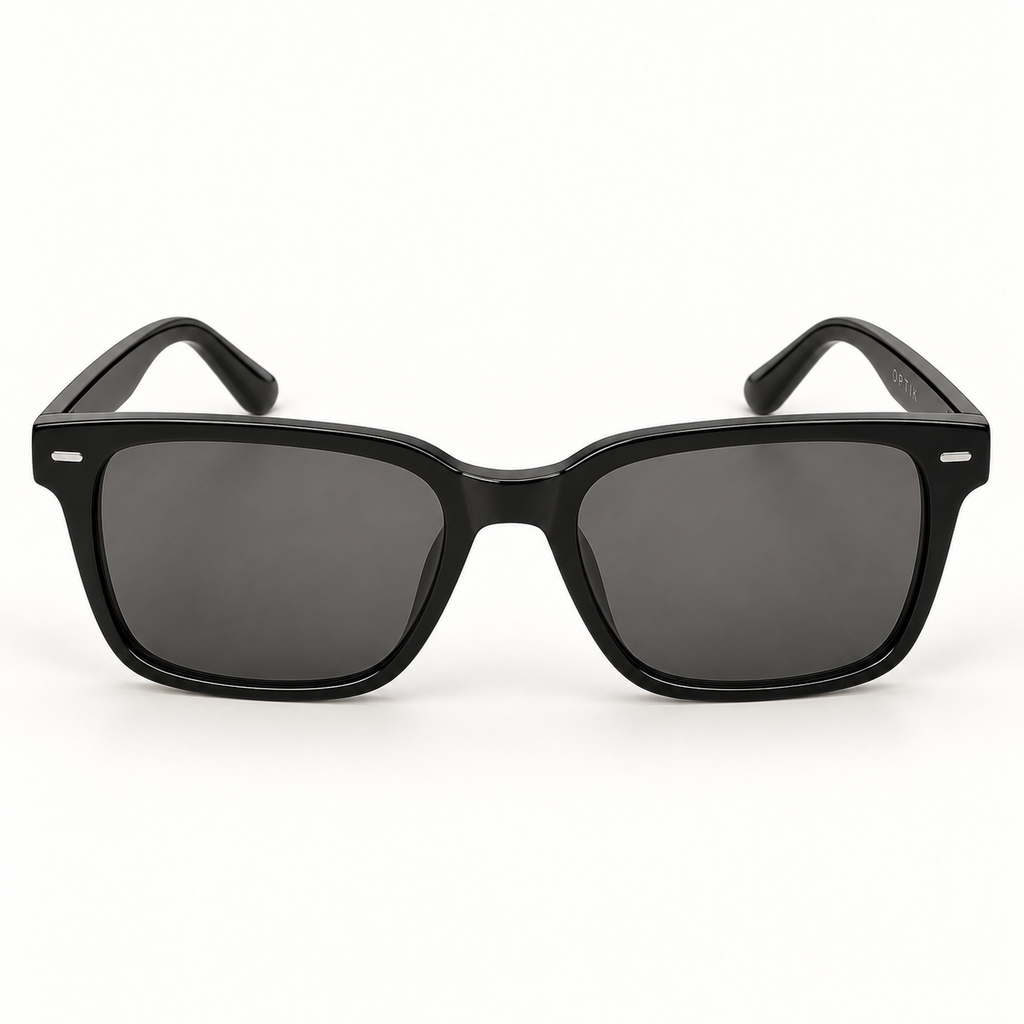 OPTIK Arc — Black frame, Smoke Grey lenses — detail