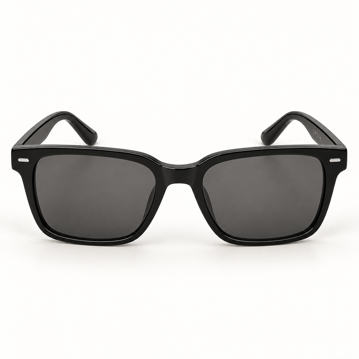 OPTIK Arc — Black frame, Smoke Grey lenses — detail
