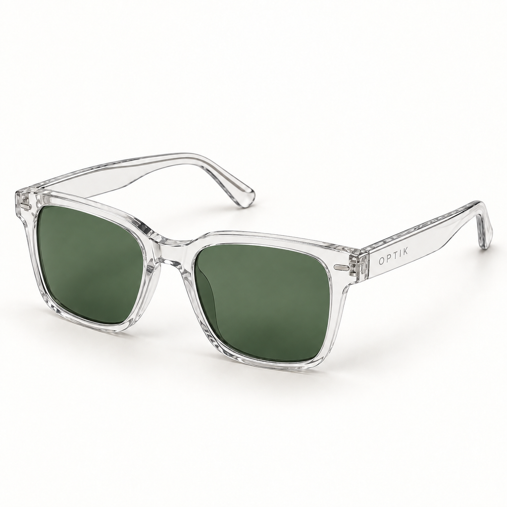 OPTIK Arc — Crystal frame, Green lenses — product