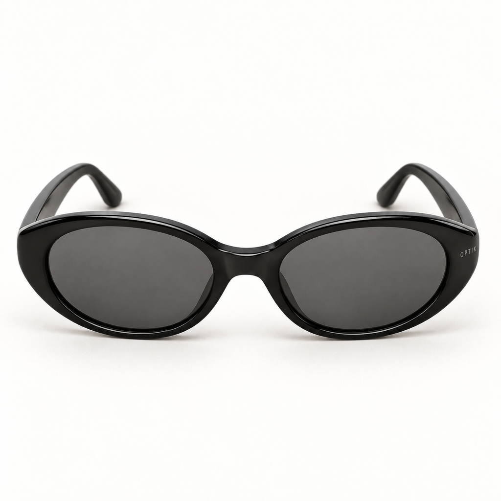 OPTIK Drift — Black frame, Smoke Grey lenses — detail