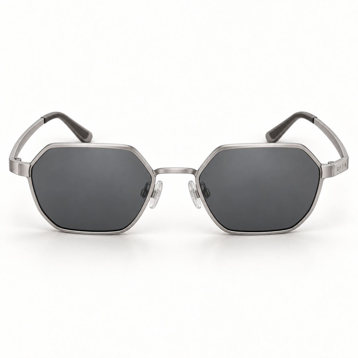 OPTIK Aero — Silver frame, Smoke Grey lenses — detail
