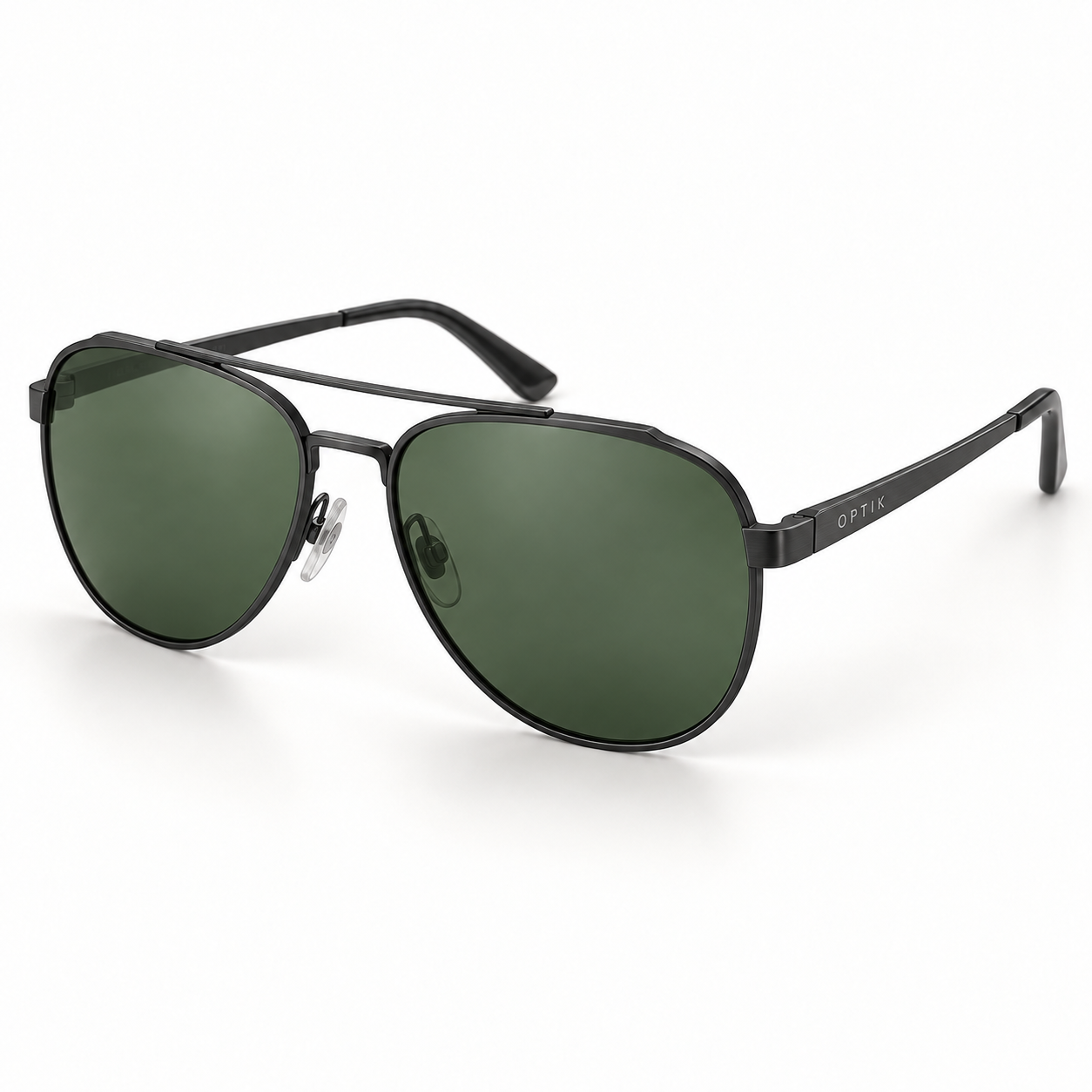 OPTIK Haven — Black frame, Green lenses — product