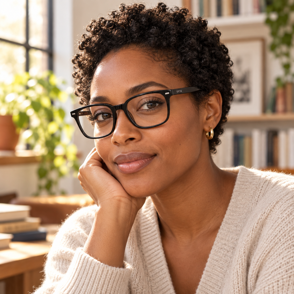 OPTIK Folio — Black frame, Clear lenses — lifestyle