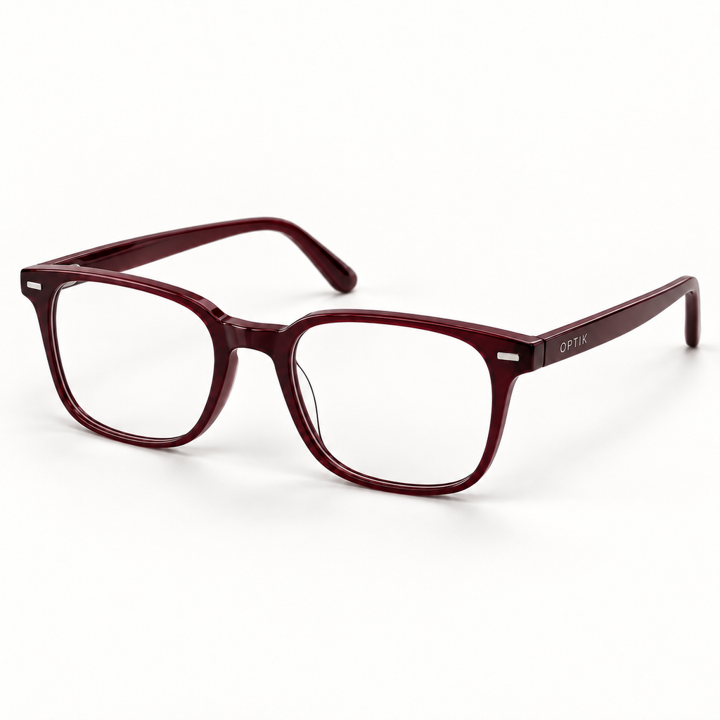 OPTIK Folio — Burgundy frame, Clear lenses — product