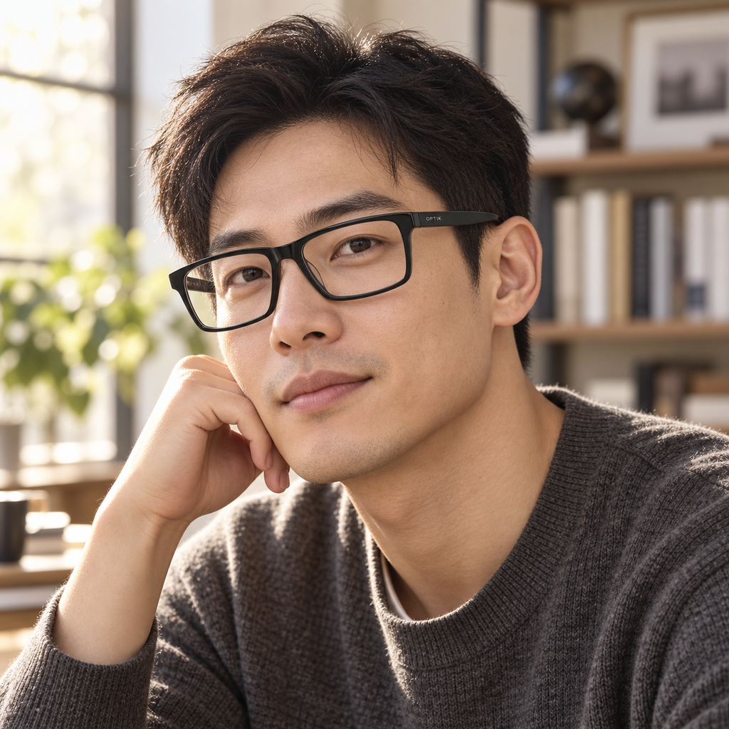 OPTIK Quill — Black frame, Clear lenses — lifestyle