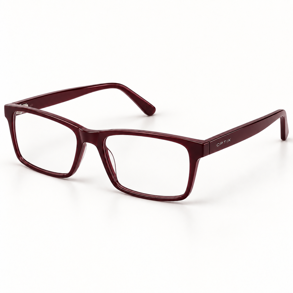 OPTIK Quill — Burgundy frame, Clear lenses — product