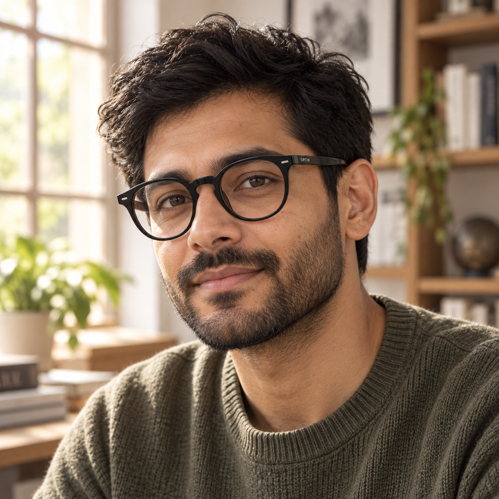 OPTIK Note — Black frame, Clear lenses — lifestyle