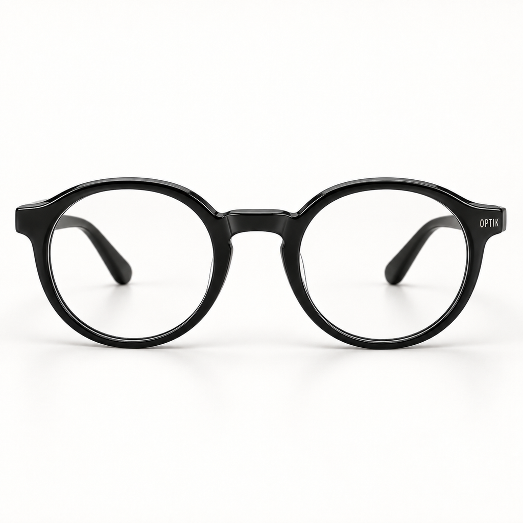 OPTIK Curio — Black frame, Clear lenses — detail