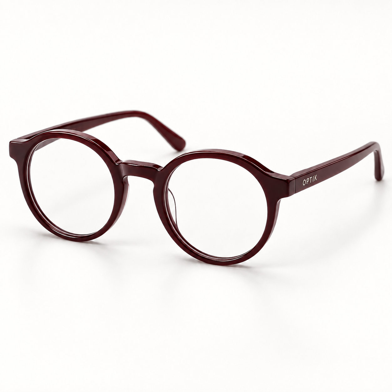 OPTIK Curio — Burgundy frame, Clear lenses — product