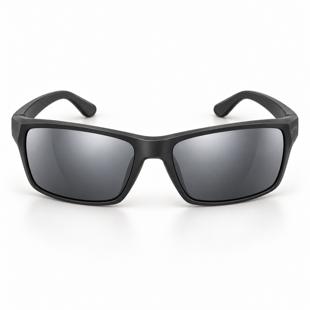 OPTIK Aerojet — Black frame, Smoke Grey lenses — detail
