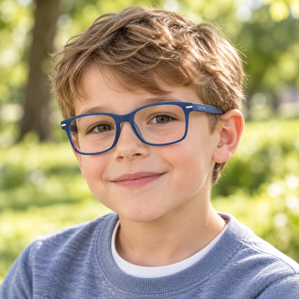 OPTIK Pip — Blue frame, Clear lenses — lifestyle