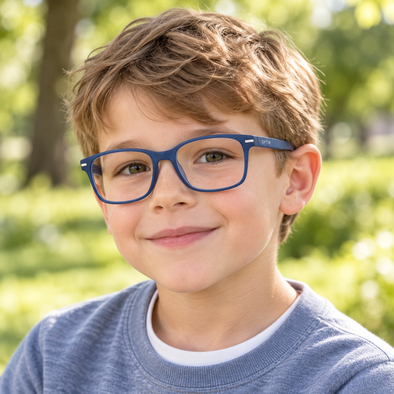 OPTIK Pip — Blue frame, Clear lenses — lifestyle