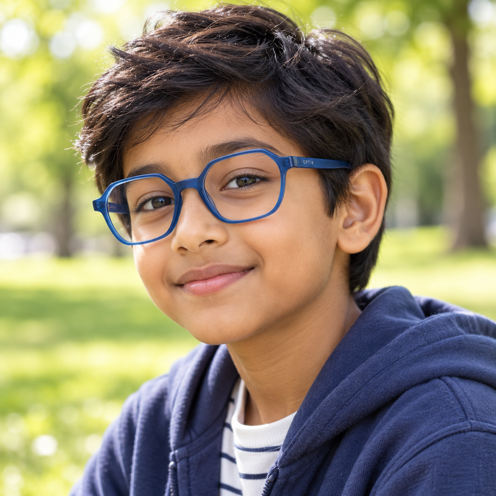 OPTIK Scout — Blue frame, Clear lenses — lifestyle